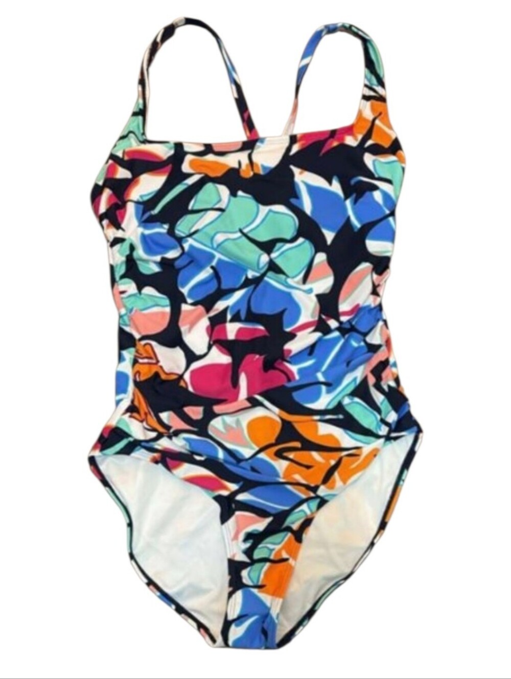 Nautica Women Multicolor Abstract One-Piece Swimsuit. Blue, Pink, Orange.